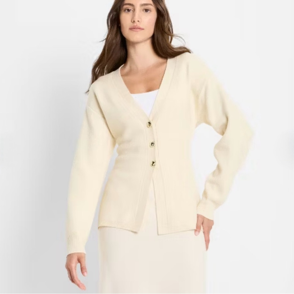 Elegant Cream Cardigan Sweater Size M